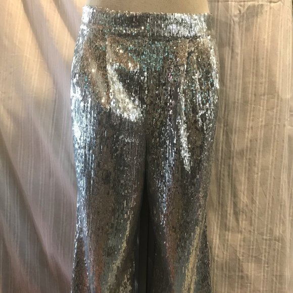 Anthropologie Porridge Silver Sequined Wide Leg Pants small NWT - Picture 8 of 8